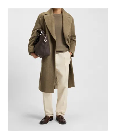 Hugo Boss Mens Open Brown Double-breasted Herringbone Wool-blend Coat In Brown