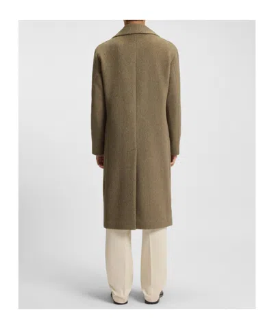 Hugo Boss Mens Open Brown Double-breasted Herringbone Wool-blend Coat In Brown