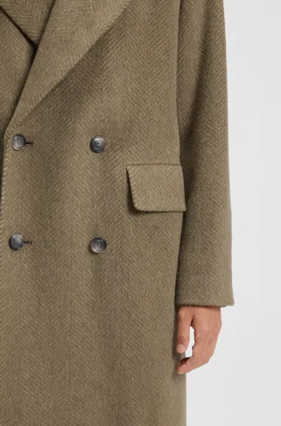 Hugo Boss Mens Open Brown Double-breasted Herringbone Wool-blend Coat In Brown