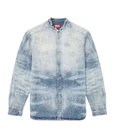 Diesel Denim Long Sleeve Shirt With Mandarin Collar In Blue