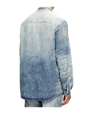 Diesel Denim Long Sleeve Shirt With Mandarin Collar In Blue