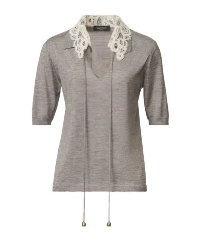 Fabiana Filippi Lace-collar Short-sleeved Top In Gray