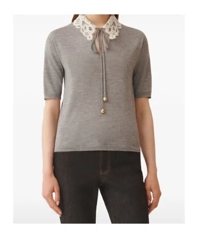 Fabiana Filippi Lace-collar Short-sleeved Top In Gray