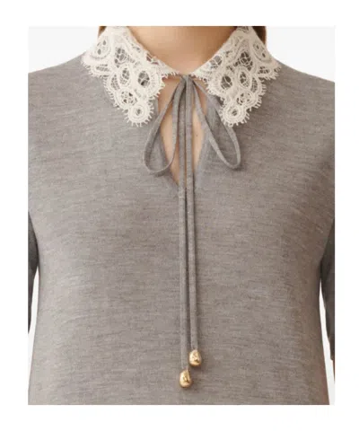 Fabiana Filippi Lace-collar Short-sleeved Top In Gray