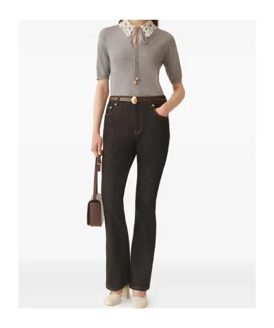 Fabiana Filippi Lace-collar Short-sleeved Top In Gray