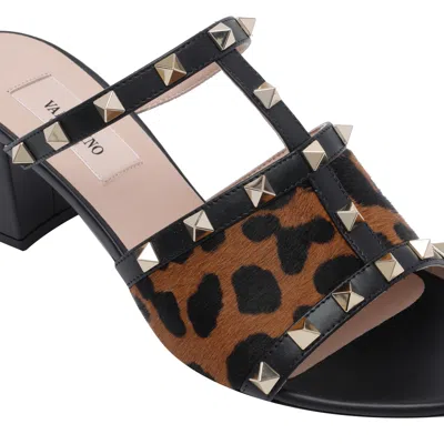 Valentino Animal Print Block Heel Open Toe Sandals In Animal Print