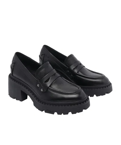 Ash Chunky Heel Leather Loafers With Penny Strap In Black
