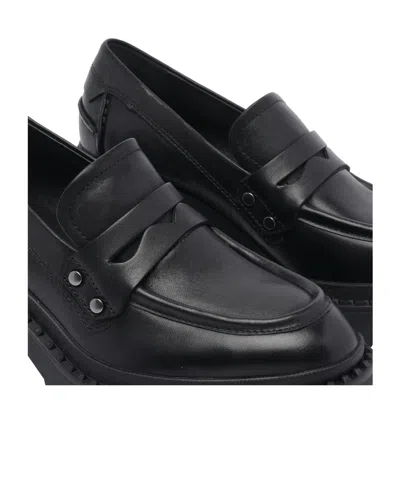 Ash Chunky Heel Leather Loafers With Penny Strap In Black