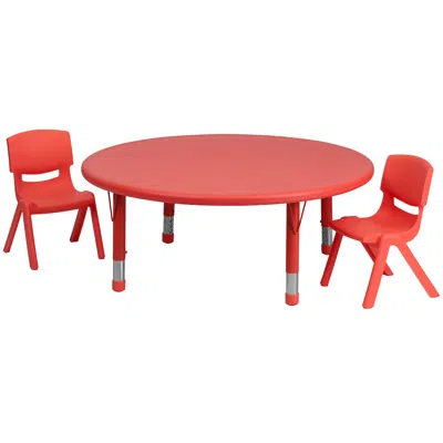 Flash Furniture 45'' Round Red Plastic Height Adjustable Activity Table Set With 2 Chairs In Red