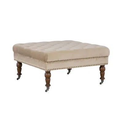 Linon Isabelle Tan Velvet Square Tufted Ottoman In Neutral