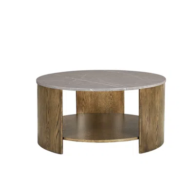 Ink+ivy Round Mixed Material Coffee Table With Shelf In Brown