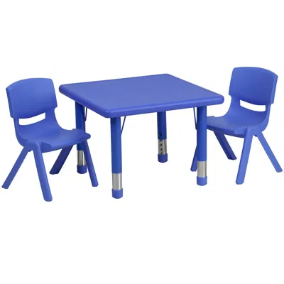 Flash Furniture 24'' Square Blue Plastic Height Adjustable Activity Table Set With 2 Chairs In Blue