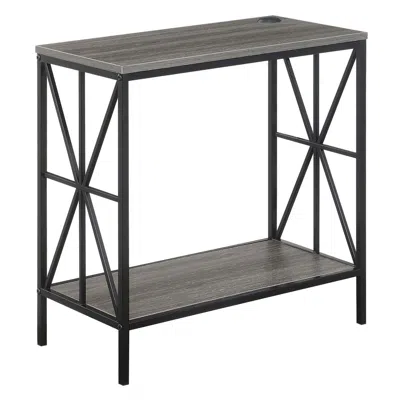 Convenience Concepts Tucson Starburst Chairside End Table With Charging Station And Shelf, Weathered Gray/black