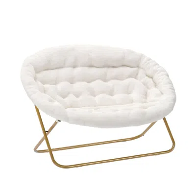Flash Furniture Contemporary Double Saucer Chair, Ivory Faux Shearling Fabric/soft Gold Frame In White