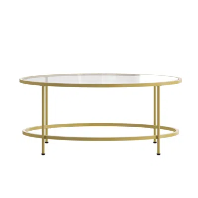 Flash Furniture Round Coffee Table - Modern Clear Glass Coffee Table With Brushed Gold Frame In Gold