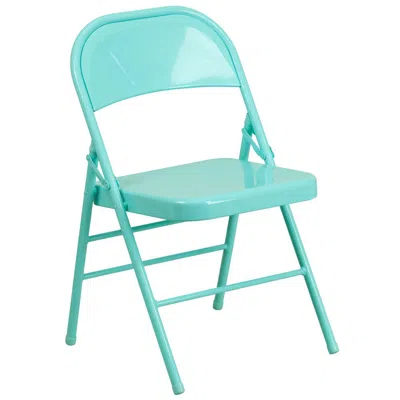 Flash Furniture Hercules Colorburst Series Tantalizing Teal Triple Braced & Double Hinged Metal Folding Chair In Blue
