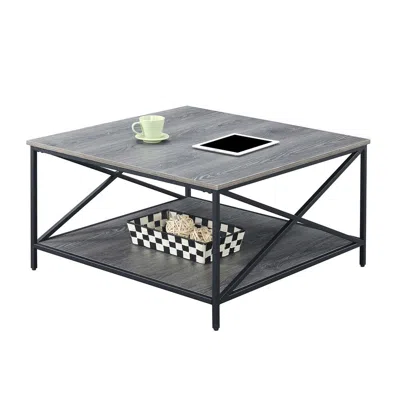Convenience Concepts Tucson Metal Square Coffee Table With Shelf, Weathered Gray/black