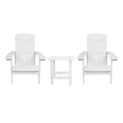 Flash Furniture 2 Pack All-weather Poly Resin Wood Adirondack Chairs With Side Table In White In White