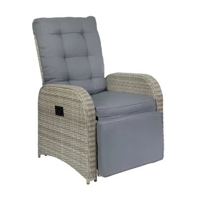 Flash Furniture Nemo Patio Wicker Rattan Recliner Lounge Chair With Flip Up Side Table, Gray In Gray