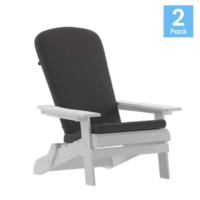 Flash Furniture Set Of 2folding Adirondack Chairs In White With Gray Cushions, Porch, And Patio In Gray