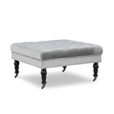 Linon Isabelle Gray Velvet Square Tufted Ottoman In Gray