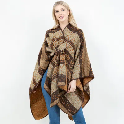 Truedames Open Front Bohemian Pattern Shawl Wrap With Loop In Blue