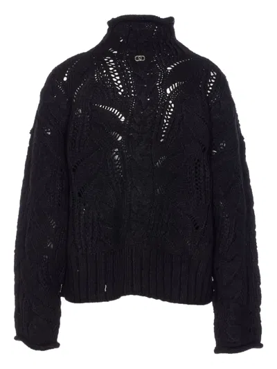 Liu •jo Openwork High-neck Sweater In Black