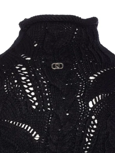 Liu •jo Openwork High-neck Sweater In Black