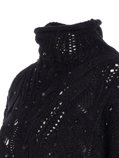 Liu •jo Openwork High-neck Sweater In Black