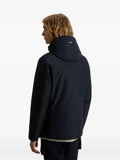 Woolrich Hooded Buttoned Jacket In Blue