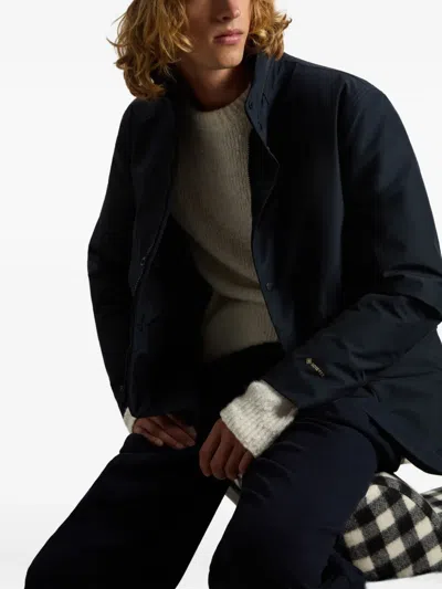 Woolrich Hooded Buttoned Jacket In Blue