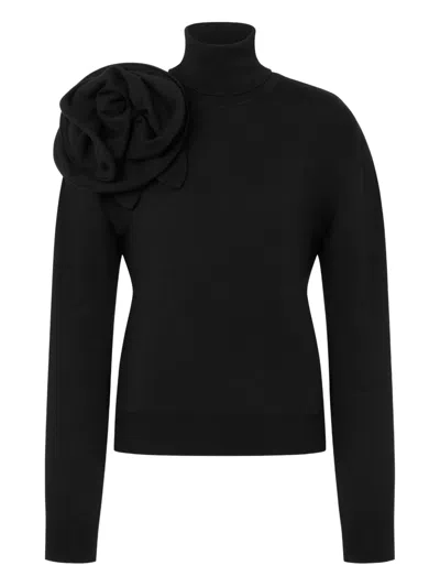 Moschino Black Turtleneck Sweater With Flower Detail In Black