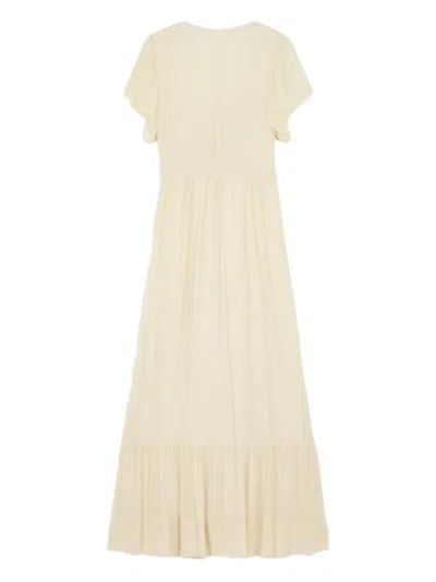 Isabel Marant Agathe Tiered Gathered Silk-crepon Maxi Dress In Neutrals