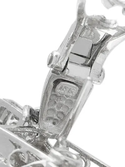 Pre-owned Lb Exclusive 18k White Gold Diamond And Pearl Earrings In Silver