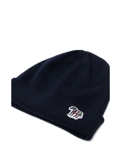 Paul Smith Zebra-appliqué Wool Beanie In Blue