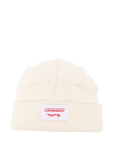 Charles Jeffrey Loverboy Mens Chunky-ear Logo-patch Knitted Wool-blend Beanie Hat Ecru In Neutral