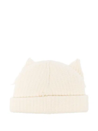 Charles Jeffrey Loverboy Mens Chunky-ear Logo-patch Knitted Wool-blend Beanie Hat Ecru In White