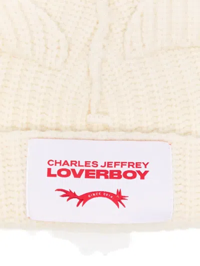 Charles Jeffrey Loverboy Mens Chunky-ear Logo-patch Knitted Wool-blend Beanie Hat Ecru In White
