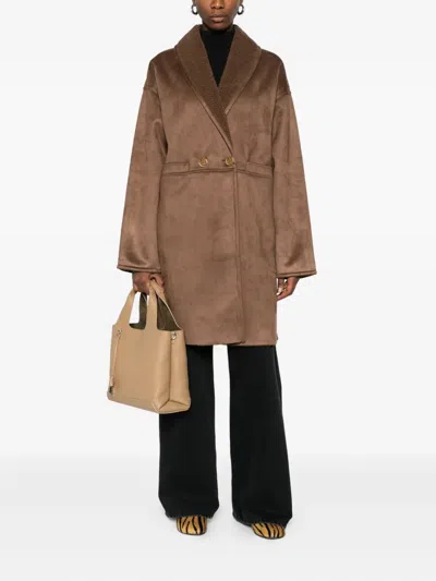 Betta Corradi Double-breasted Fleece-lined Coat In Brown