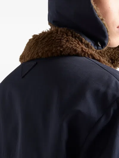 Prada Notch-lapel Shearling-collar Coat In Blue