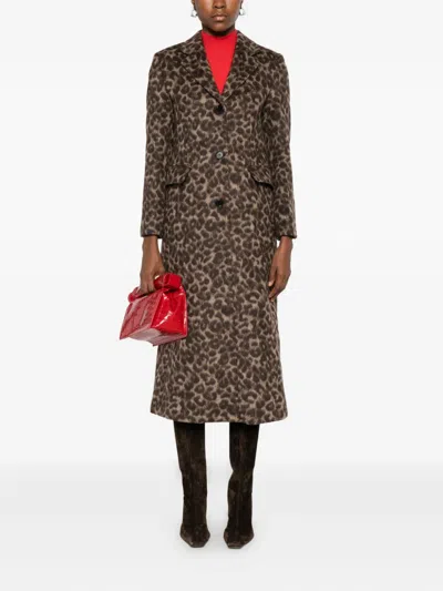 Thelaurent Leopard-print Single-breasted Coat In Brown