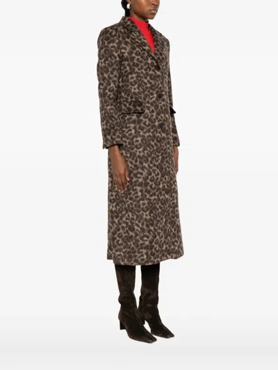 Thelaurent Leopard-print Single-breasted Coat In Brown
