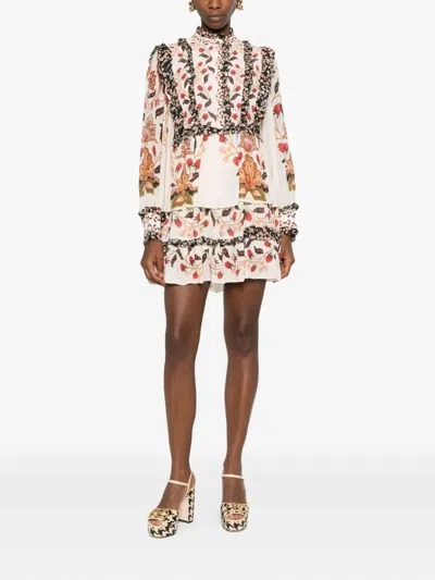 Farm Rio Berry Garden Cream Mini Dress Berry Garden Cream In Multi