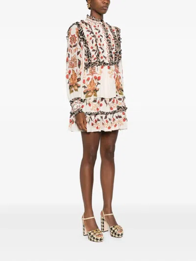 Farm Rio Berry Garden Cream Mini Dress Berry Garden Cream In Multi