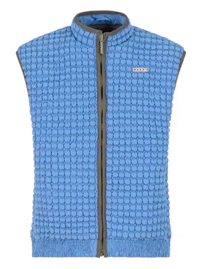 Marni Pluriball Quilted Relaxed Fit Zip Front Vest In Blue