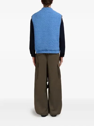 Marni Pluriball Quilted Relaxed Fit Zip Front Vest In Blue