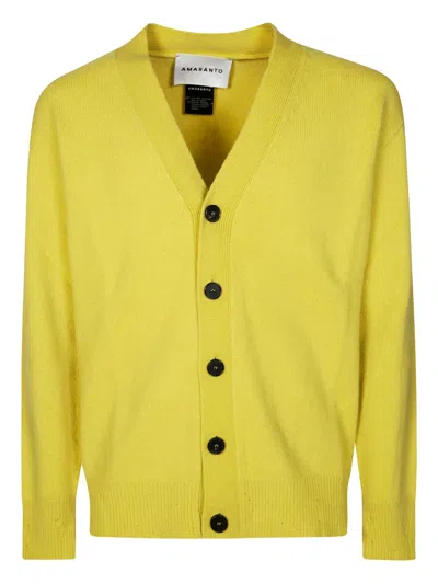 Amaranto Cropped Buttoned Cardigan With Distressed Detailing In Yellow
