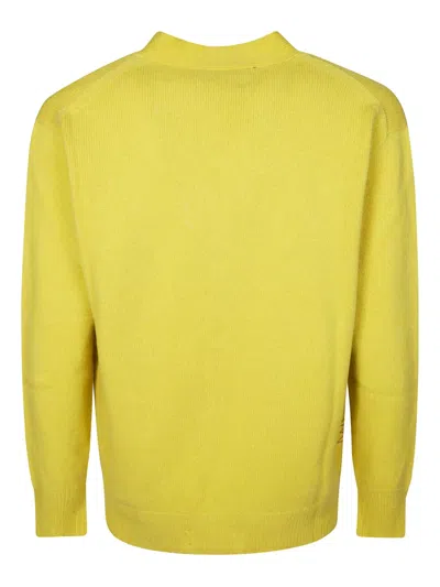 Amaranto Cropped Buttoned Cardigan With Distressed Detailing In Yellow