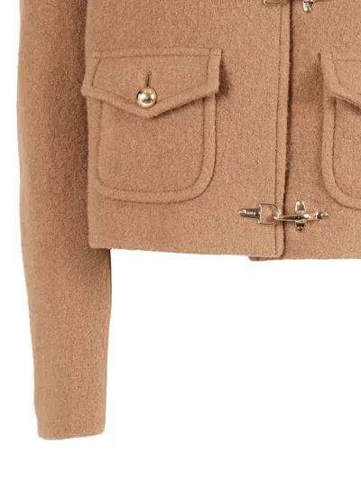Fay Structured Wool Jacket With Hook Closures In Brown