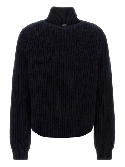 Herno Cardigan In Cob Stitch Carded Wool And Nylon Chamonix In Blue